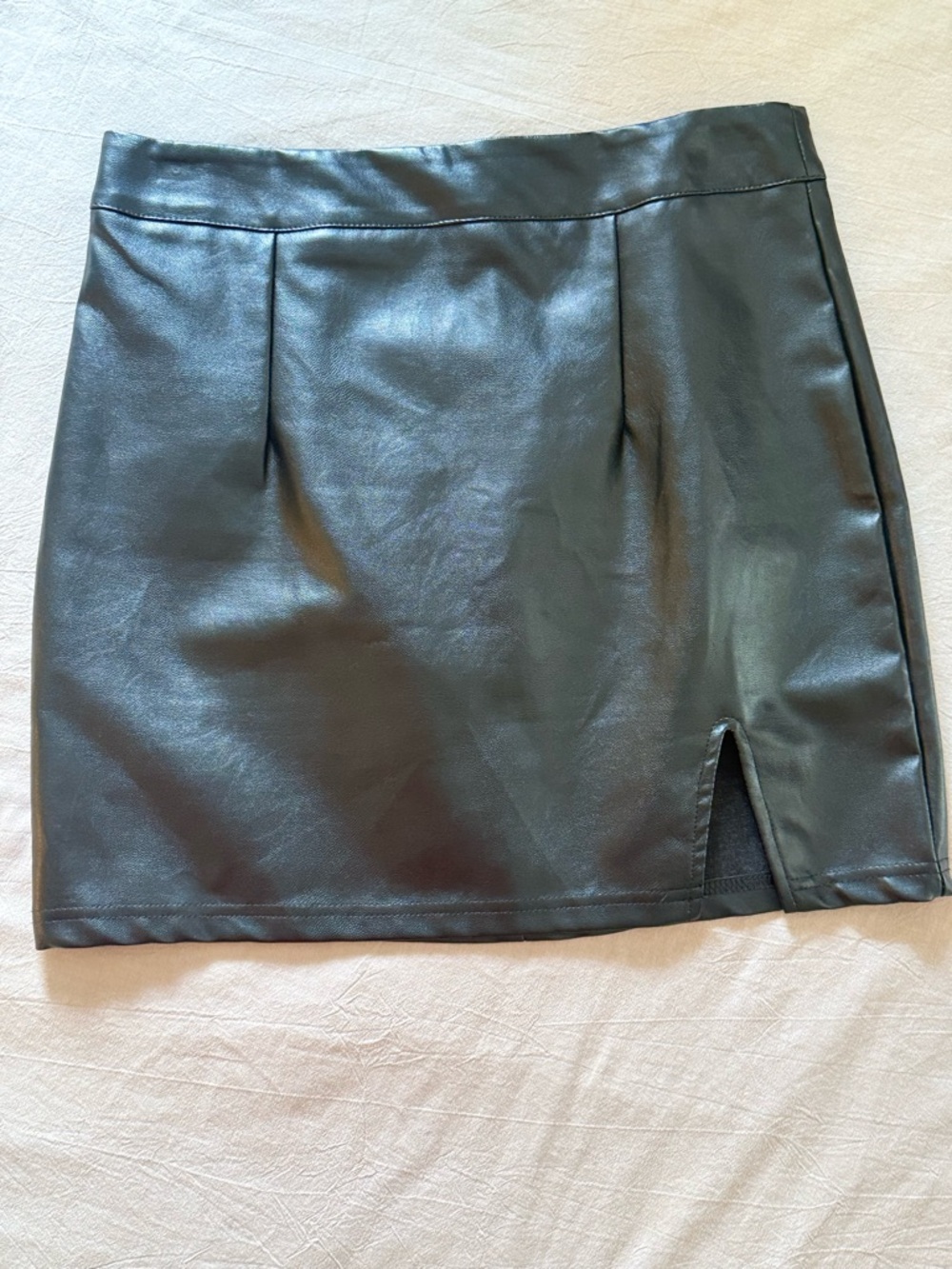 Lulu's Black Faux Leather Mini Skirt with Side Slit Medium NWOT